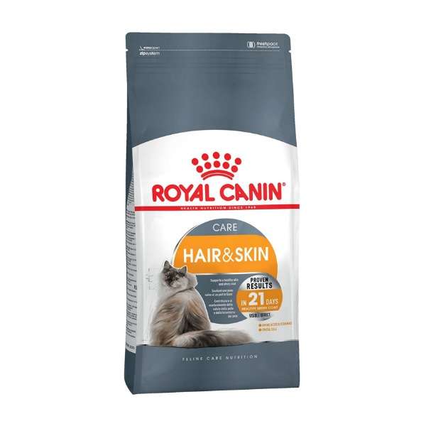 غذای خشک گربه بالغ رویال کنین مدل hair and skin وزن 2 کیلوگرم