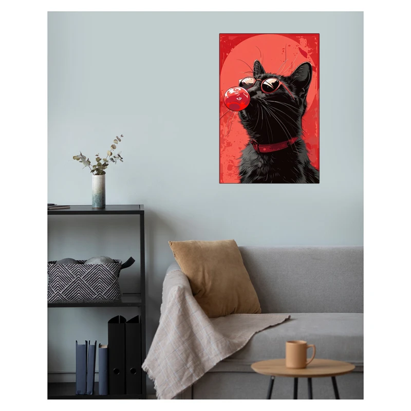 پوستر گوفی مدل گربه آدامسی طرح Balck Cat Cute کد RB25