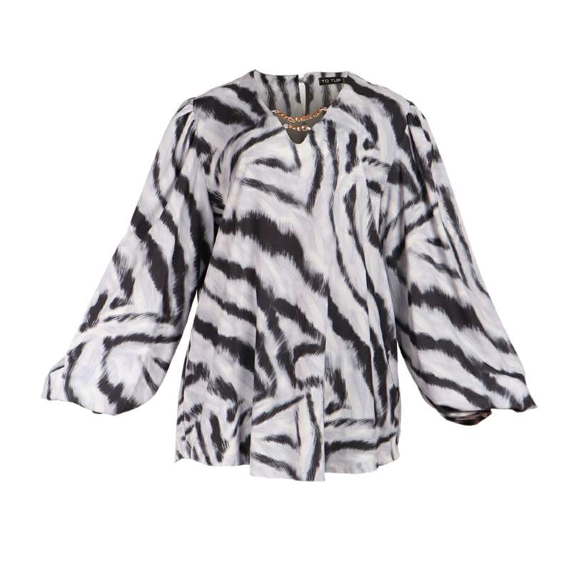 بلوز زنانه مدل یقه هفت راه راه رنگ طوسی