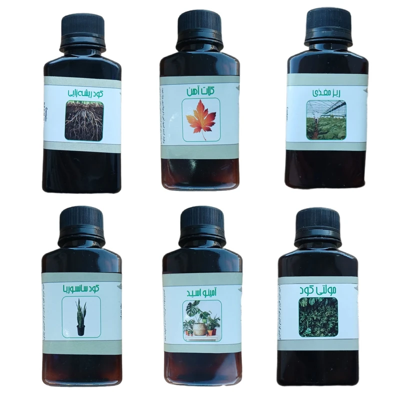 کود مایع فسفر ریشه زایی 10-52-10 و کلات آهن و ریز مغذی و امینواسید و کود سانسوریا و مولتی کود مدل life drop حجم 120 میلی لیتر