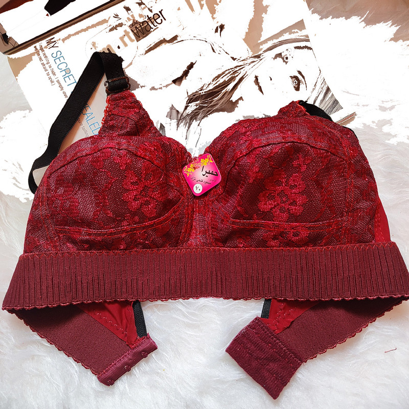 سوتین زنانه  مدل کش پهن پامچال رنگ زرشکی