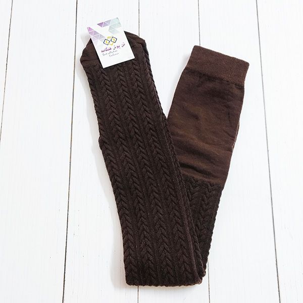 جوراب ساق بلند زنانه تن پوش هنگامه مدل بالا زانو گندمی گل برجسته کد BW1 - - 2