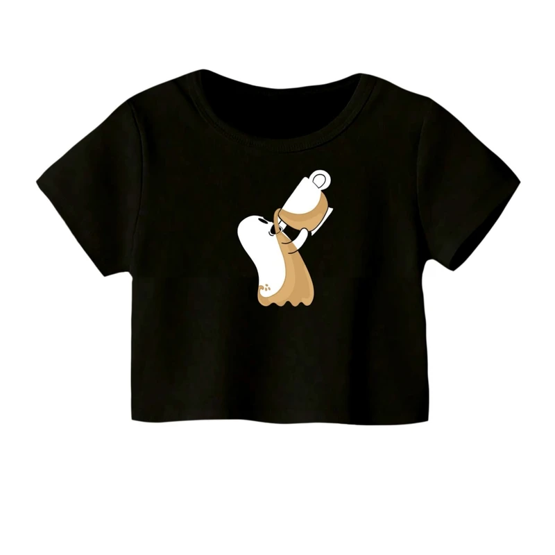 کراپ‌ تی‌شرت آستین کوتاه زنانه مدل روح قهوه خور