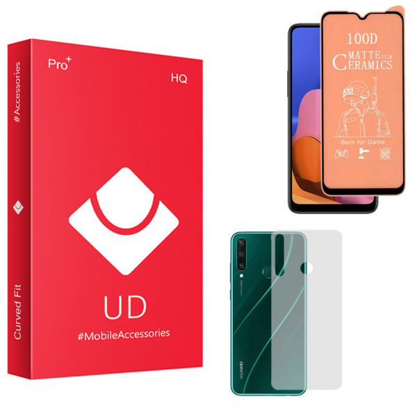 محافظ صفحه نمایش سرامیکی مات یو دی مدل HQ مناسب برای گوشی موبایل هوآوی Y6P به همراه محافظ پشت گوشی