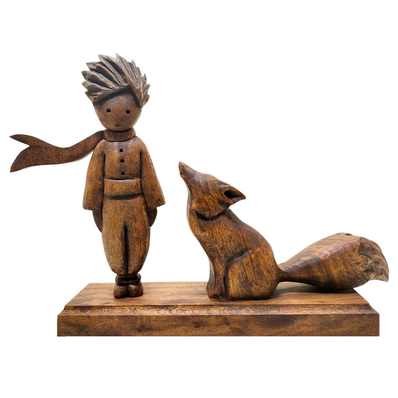 مجسمه چوبی طرح شازده کوچولو و روباه مدل 4044