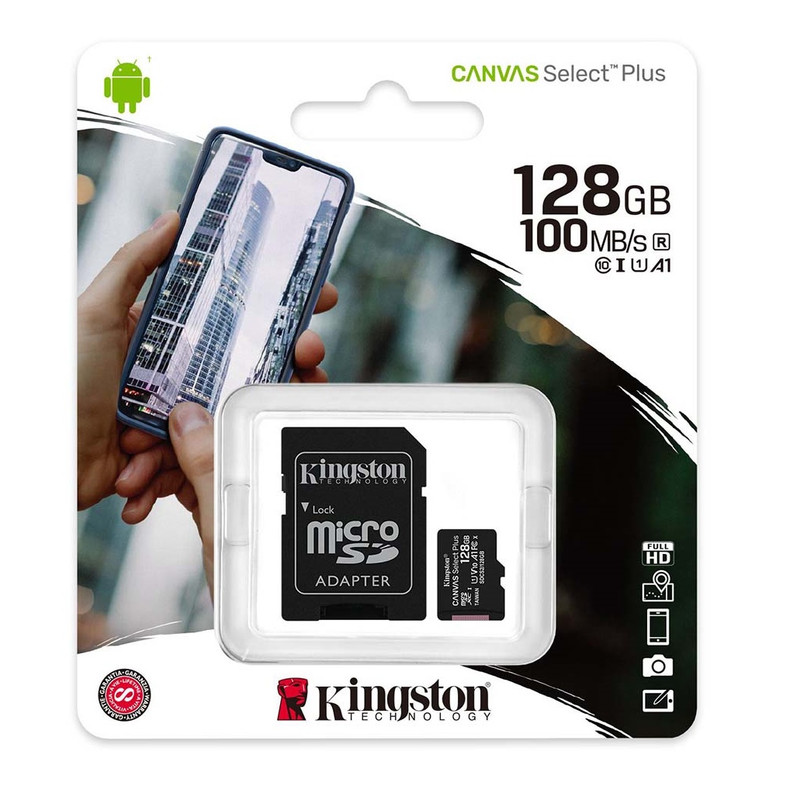 کارت حافظه microSDXC کینگستون مدل CANVAS کلاس 10 استاندارد UHS-I U1 سرعت 100MBps ظرفیت 128 گیگابایت به همراه آداپتور SD