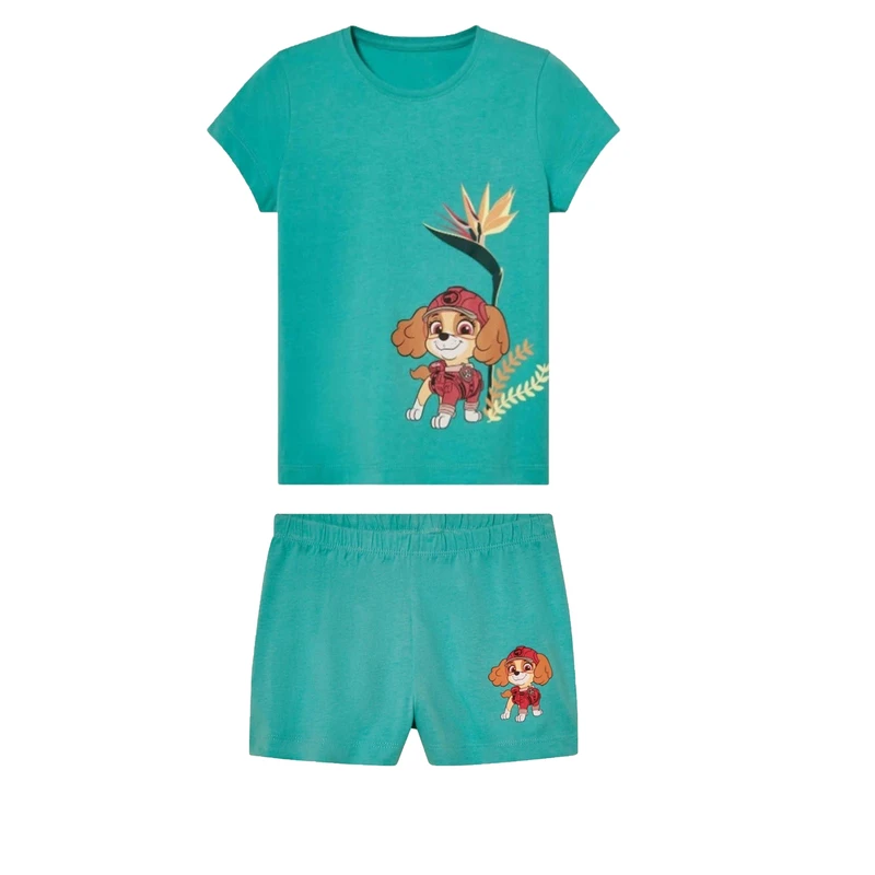 ست تی‌شرت آستین کوتاه و شلوارک راحتی دخترانه پاو پاترول مدل NZ1413