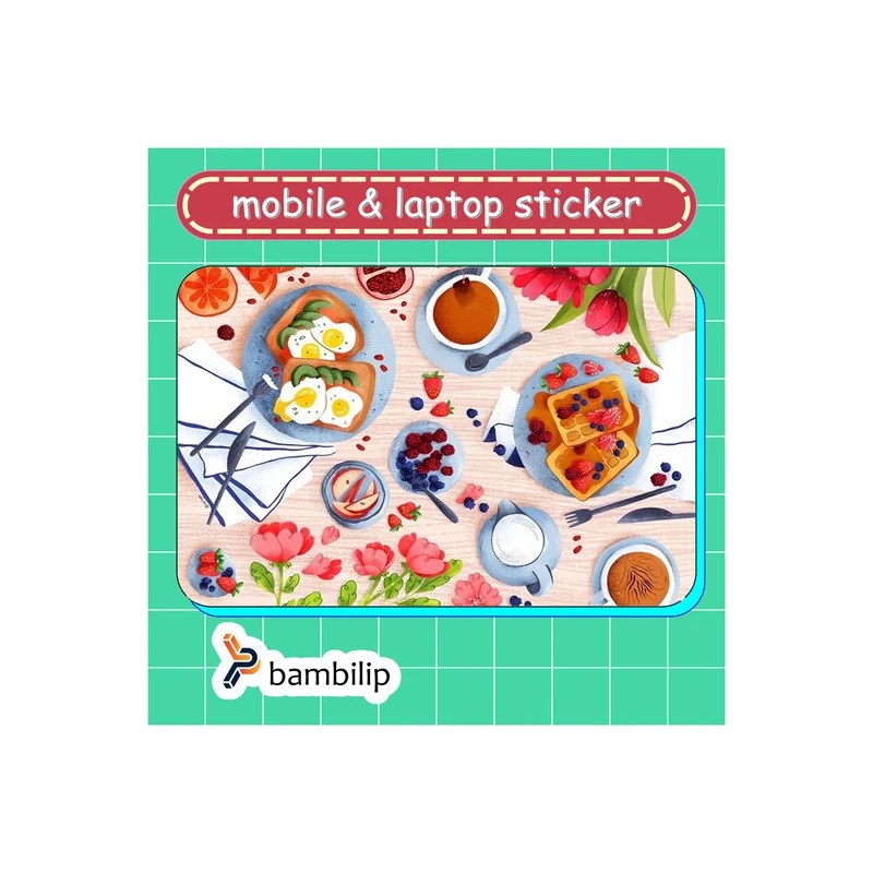 استیکر بامبیلیپ مدل کارت عابر طرح پترن صبحانه و گل های لاله کد 8919744
