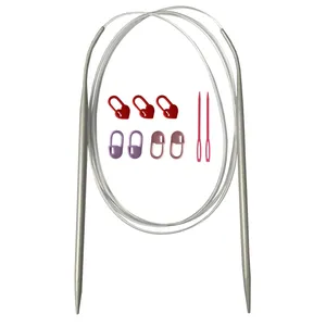 میلگرد بافتنی مدل 125cm-AB-4.5 به همراه سنجاق نشانه گذار بافتنی و سوزن دوخت کاموا مجموعه 10 عددی