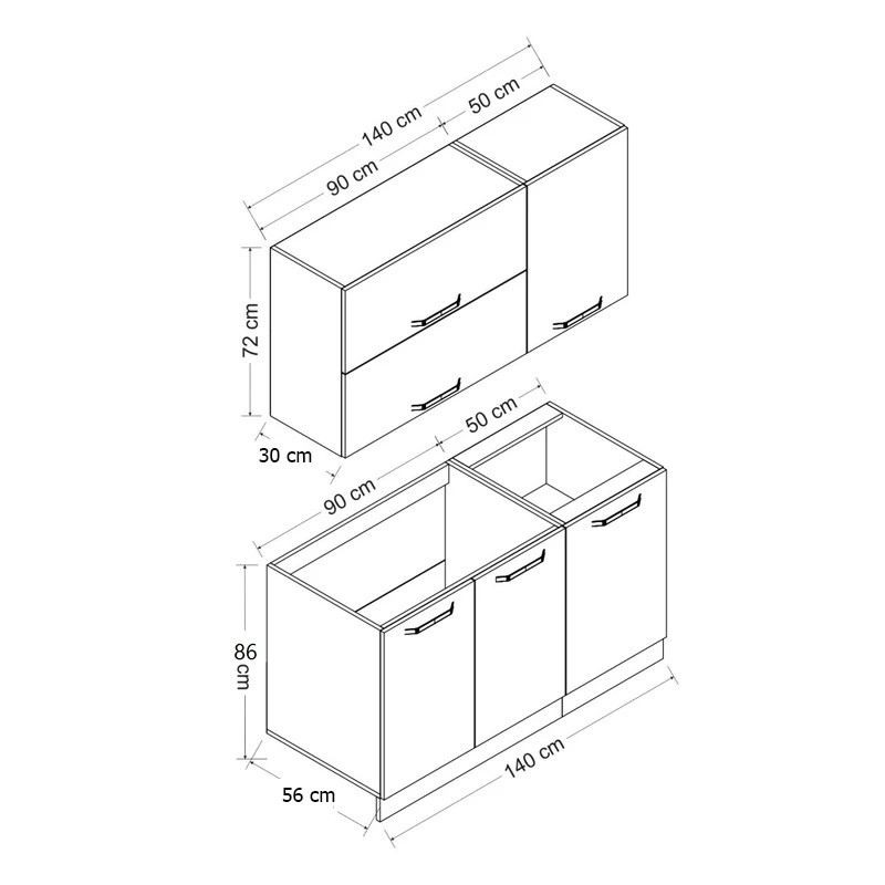 کابینت آشپزخانه فلفور کابینت مدل 140 cm مجموعه 4 عددی