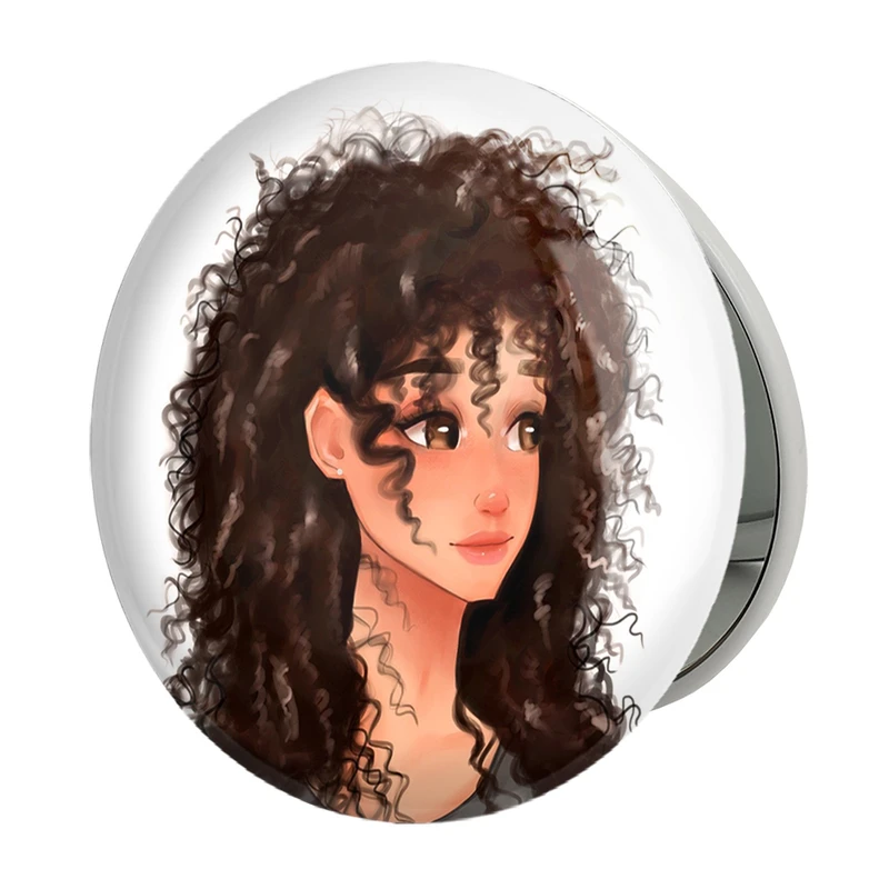 آینه جیبی خندالو طرح دختر مو فرفری مدل تاشو کد 28802