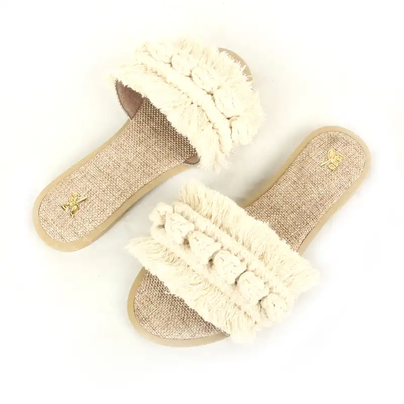 صندل زنانه مدل مکرومه رنگ شیری