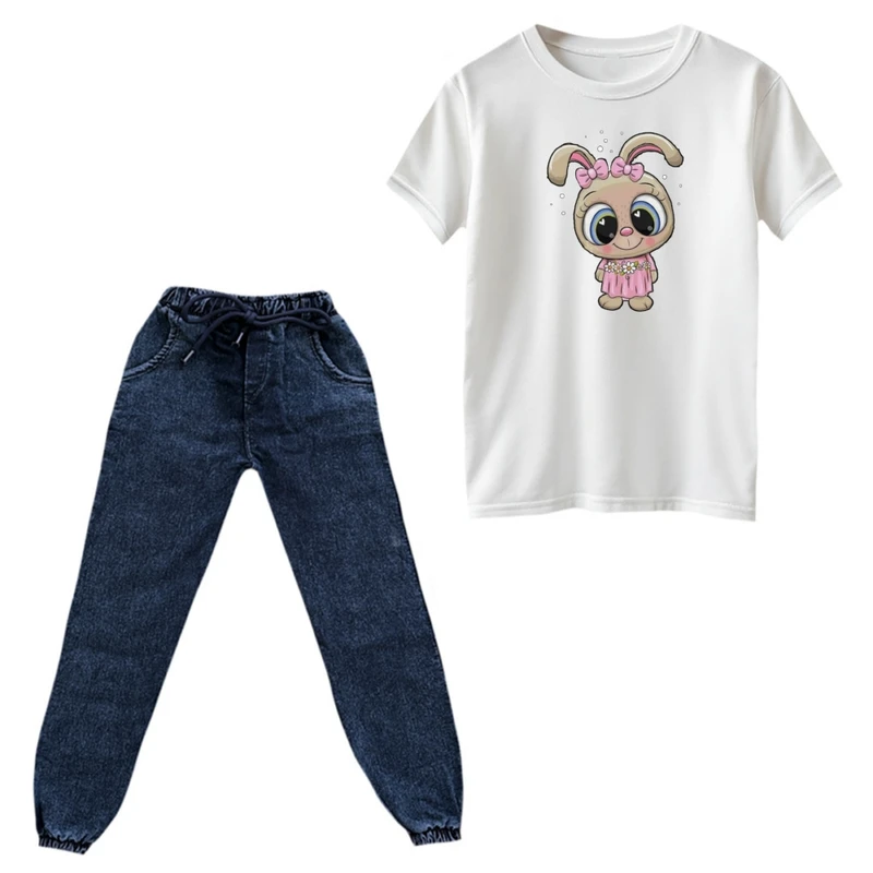 ست تی‌شرت و شلوار دخترانه مدل خرگوش کد ۸