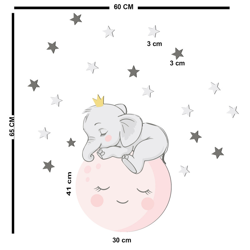 استیکر چوبی کودک باروچین مدل فیل و ماه کد 1228