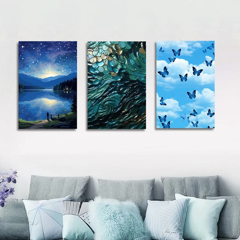تابلو شاسی بکلیت طرح نقاشی دریاچه کهکشانی و پروانه مدل SH-1366 مجموعه 3 عددی