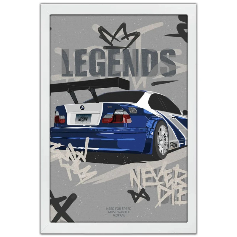 تابلو بکلیت طرح ماشین و خودرو بی ام و BMW M3 GTR NEED FOR SPEED MOST WANTED مدل W-po1945 فریم سفید