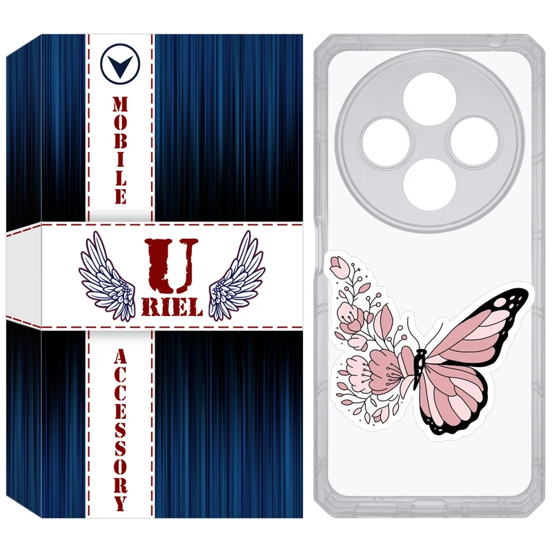 کاور یوریل مدل Clear کد 98 طرح پروانه مناسب برای گوشی موبایل شیائومی Redmi 14C / Poco C75