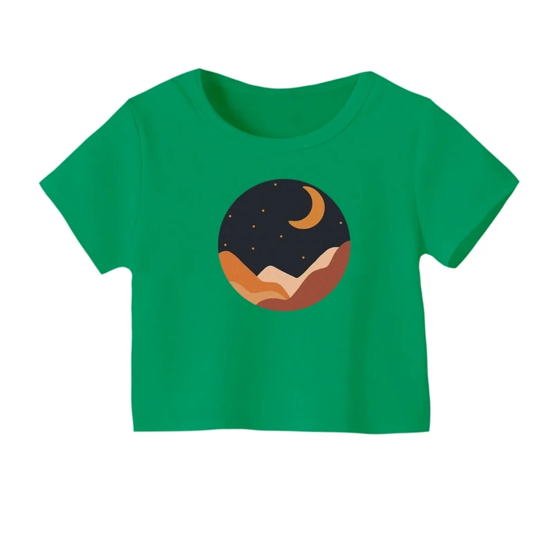 کراپ‌ تی‌شرت آستین کوتاه زنانه مدل شب ماه