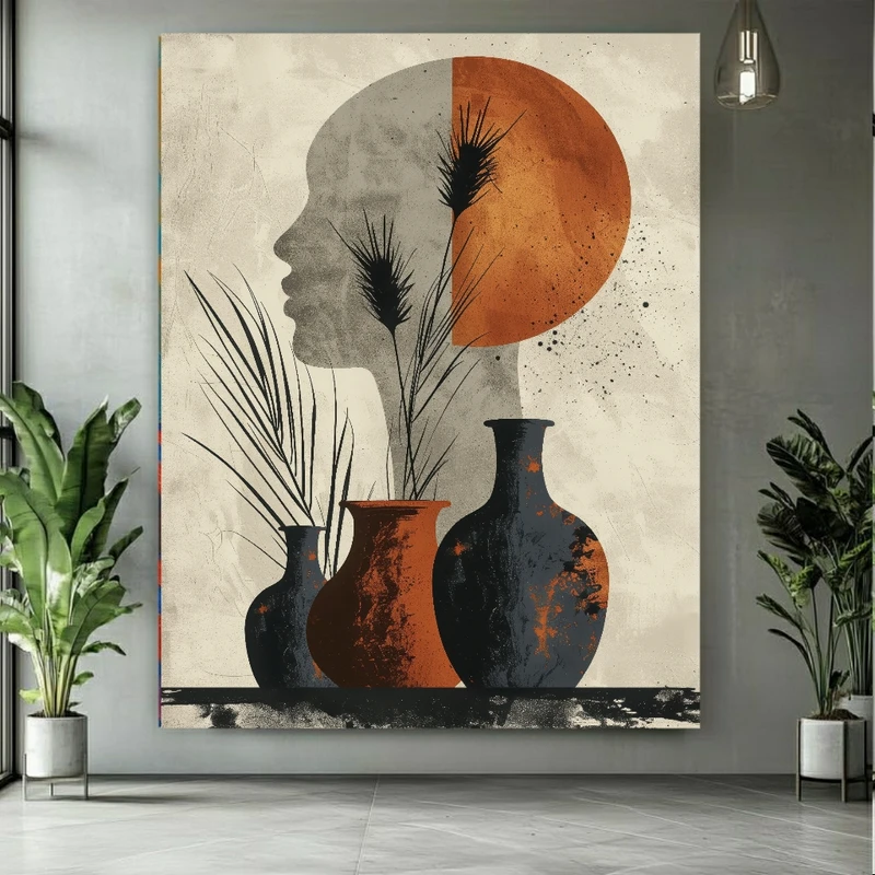 پوستر پارچه ای طرح مخمل  چهره مینیمال مدل انسان و خورشید کد FP106565