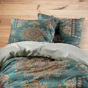 سرویس روتختی مدوپد طرح قالیچه قم لچک و ترنج دسته‌گل مدل C-Ghom158 یک نفره 4 تکه