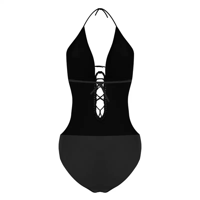 مایو زنانه مدل اسلیپ گره ای پشت باز کد M2052 رنگ مشکی