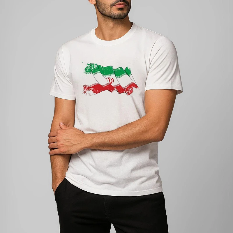 تی شرت آستین کوتاه مردانه طرح پرچم ایران کد 2141