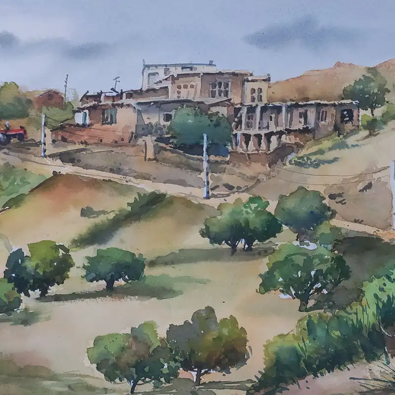 نقاشی آبرنگ طرح روستای ده عبداله کد 76