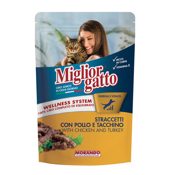 پوچ گربه موراندو مدل Miglior gatto With Chicken And Turkey وزن 100 گرم