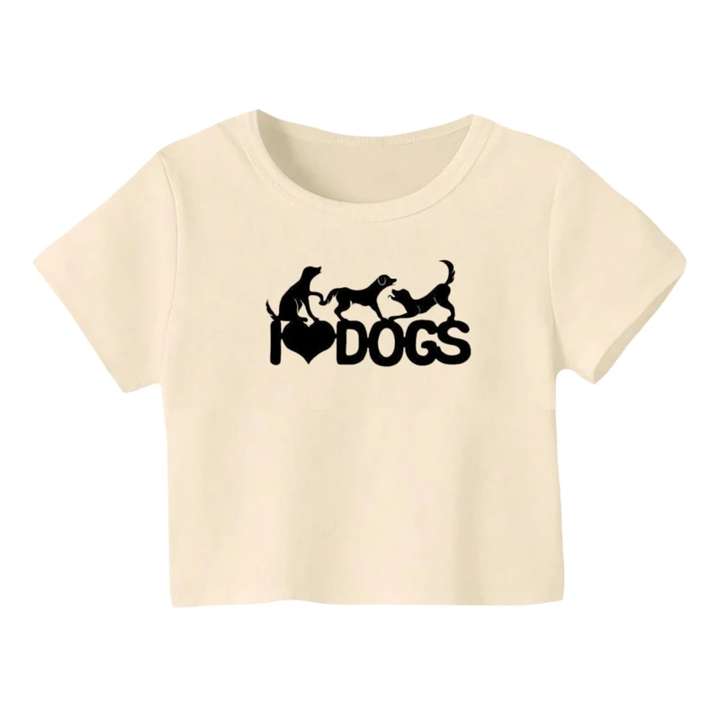 کراپ‌ تی‌شرت آستین کوتاه زنانه مدل سگ کد 7