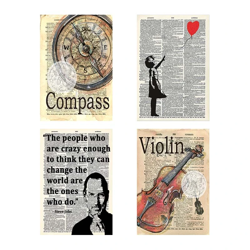 تابلو شاسي کارنيکا طرح روزنامه وینتج Vintage Newspaper کد 43553 مجموعه 4 عددی