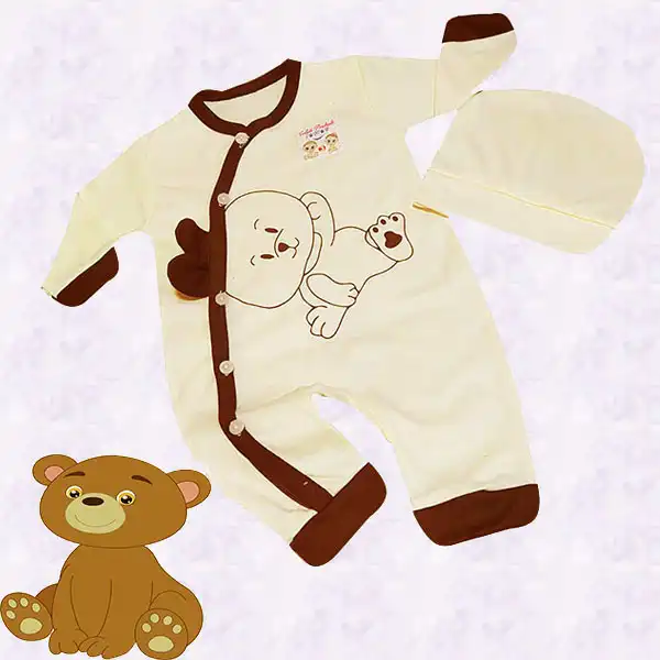 ست سرهمی و کلاه نوزادی مدل Misha کد Ke5 رنگ کرم