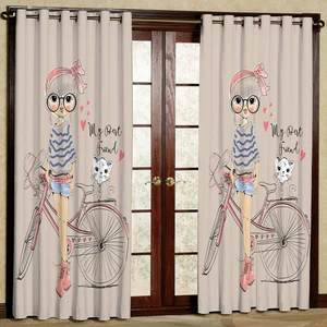 پرده مدل دختر و دوچرخه  مخمل پانچی کد 1093 سایز 140x280 سانتی متر