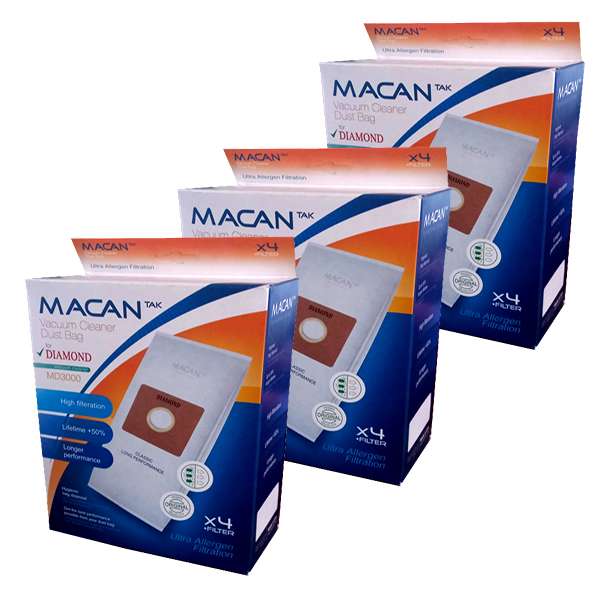 پاکت جاروبرقی مدل ماکان MD3000  سه بسته 4 عددی مناسب برای جاروبرقی دیاموند