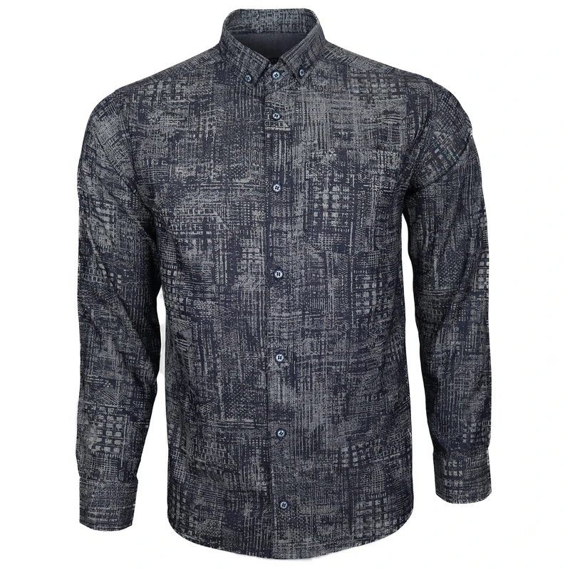 پیراهن آستین بلند یقه برگردان مردانه مدل هندسی زرین جیبدار 15