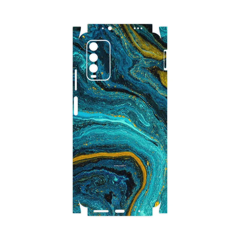 برچسب پوششی ماهوت مدل Turquoise marblewith golden streaks-FullSkin مناسب برای گوشی موبایل شیائومی Redmi Note 9 4G