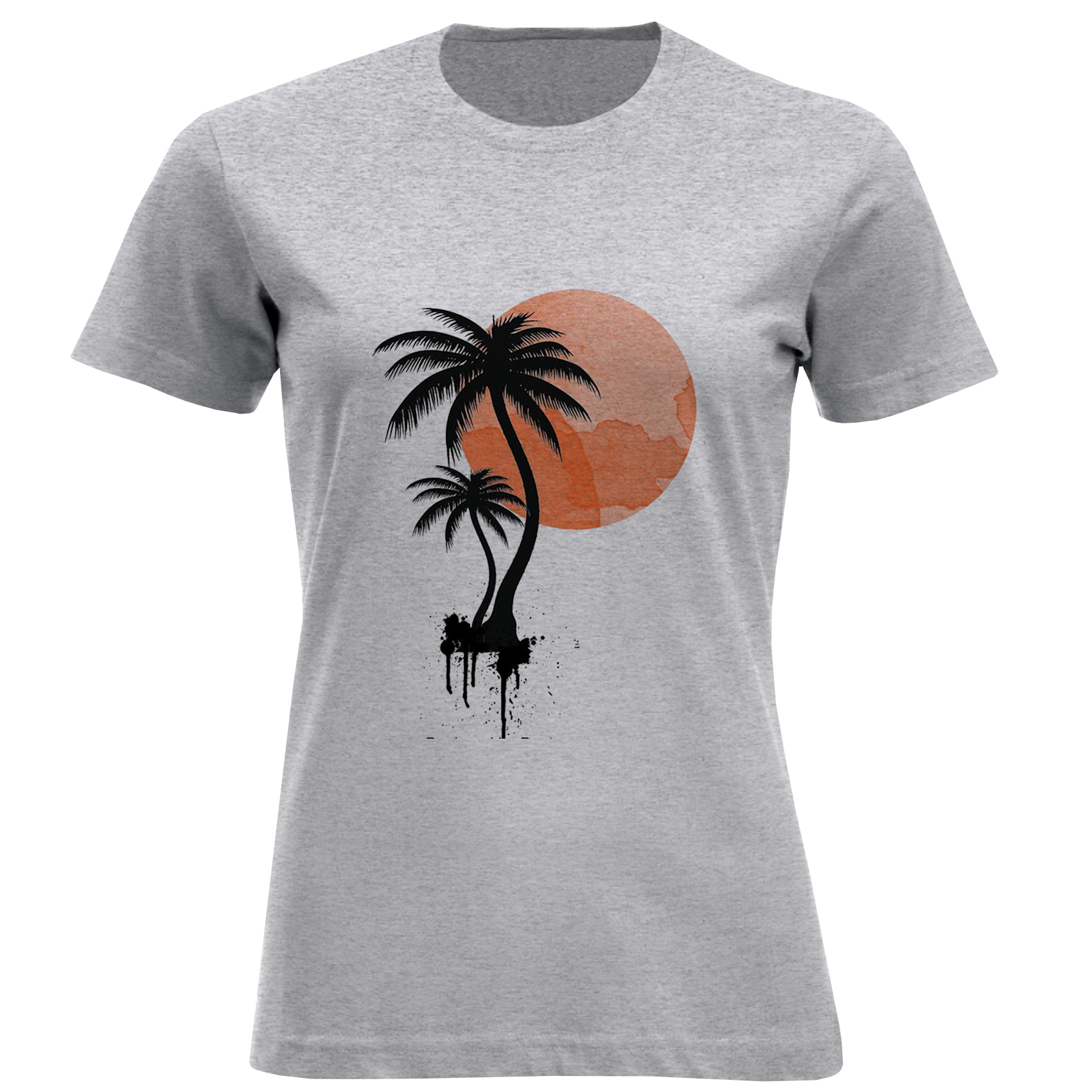 تی شرت آستین کوتاه زنانه مدل نخل وخورشید D931