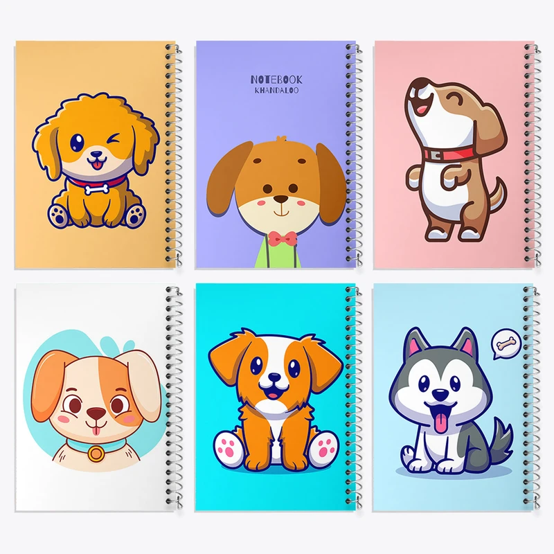 دفتر مشق 100 برگ خندالو طرح سگ بامزه کد 470 مجموعه 6 عددی