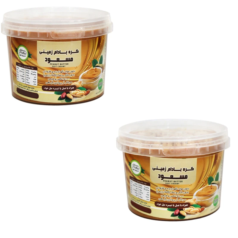  کره بادام زمینی رژیمی ساده مسعود - 250گرم بسته 2 عددی