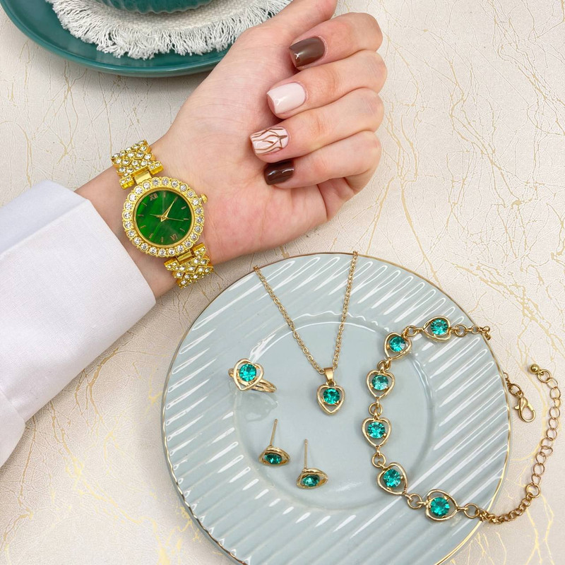 ست ساعت مچی عقربه‌ای کوارتز و ست زیورآلات زنانه مدل 439-3 G
