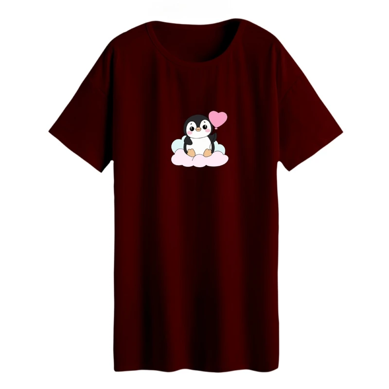 تی شرت لانگ آستین کوتاه زنانه مدل پنگوین بادکنک کد01