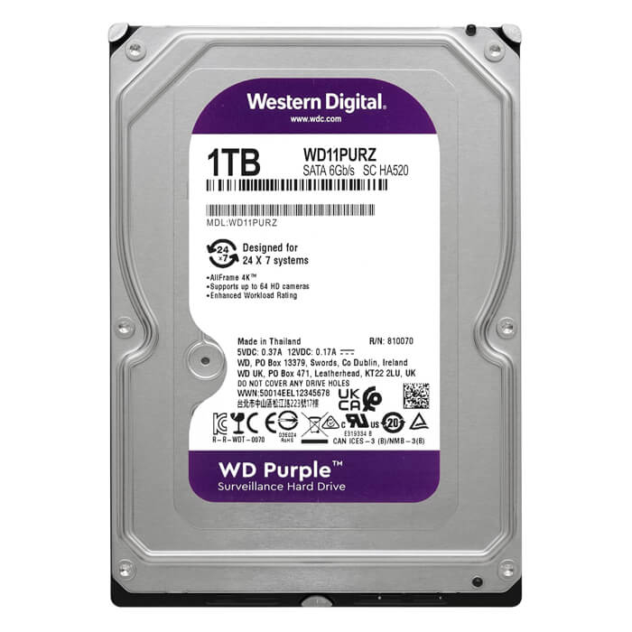 هارد دیسک اینترنال وسترن دیجیتال مدل Purple WD11PURZ ظرفیت 1 ترابایت