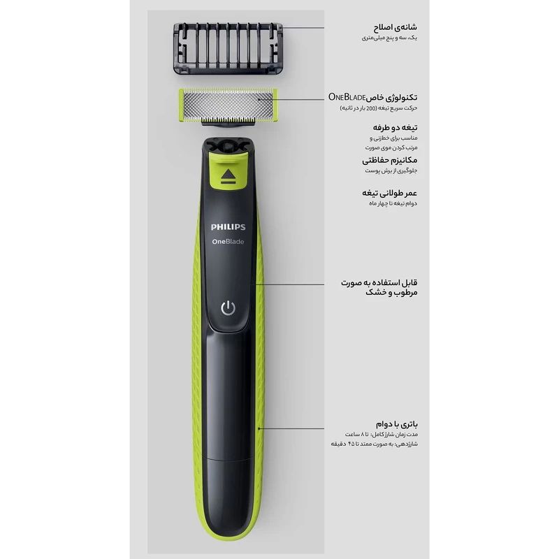 ماشین اصلاح موی صورت و بدن فیلیپس مدل OneBlade Sensitive -  - 6