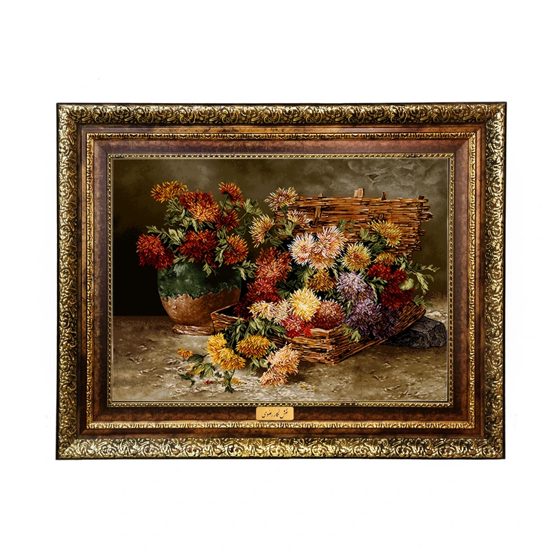 تابلو فرش ماشینی نقش نگار رضوی طرح گل کد 2420H