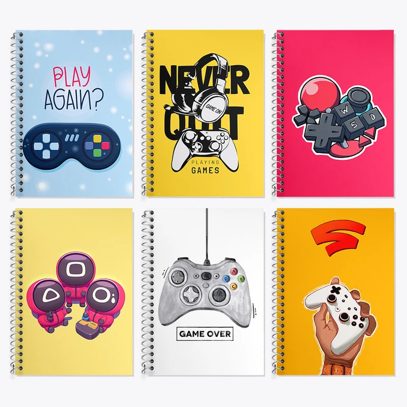 دفتر زبان 50 برگ خندالو مدل دو خط طرح گیم (Game) کد 908 مجموعه 6 عددی