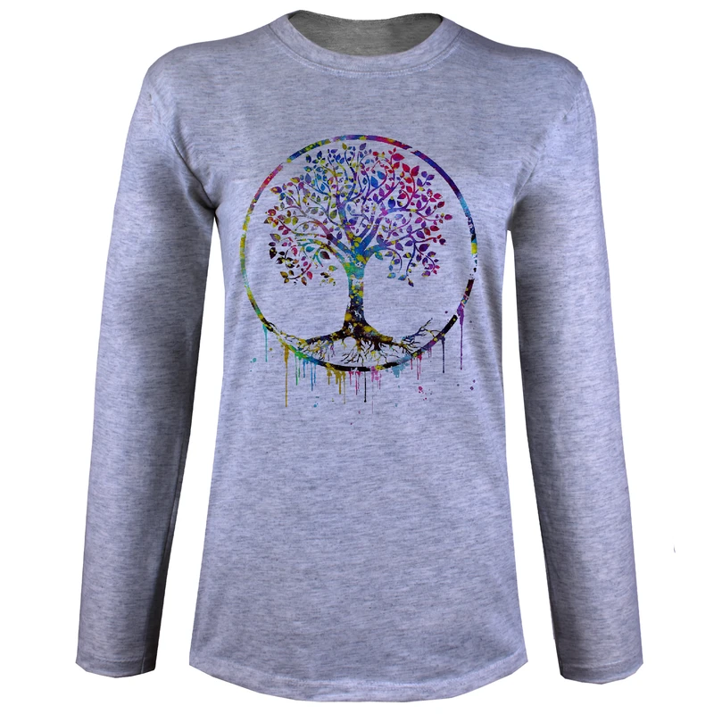 تی شرت آستین بلند زنانه مدل درخت رنگی W48