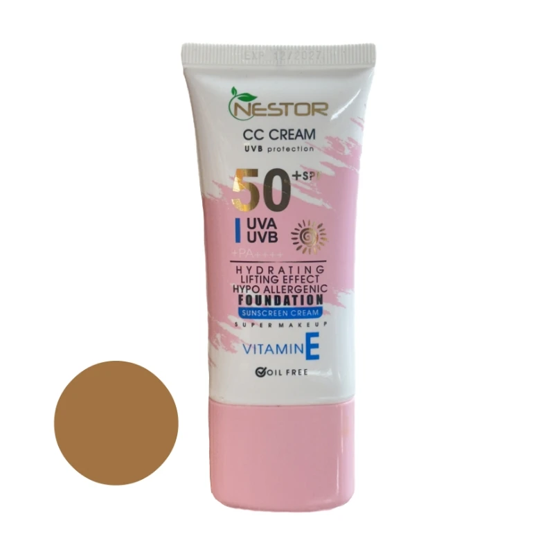 کرم ضد آفتاب رنگی نستور SPF 50 شماره 4 مدل ویتامین E ‌مناسب پوست‌های خشک حجم 50 میلی‌لیتر