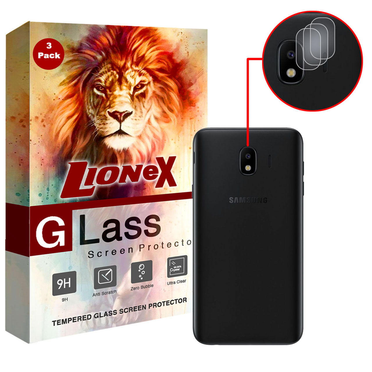 محافظ لنز دوربین لایونکس مدل UTFS مناسب برای گوشی موبایل سامسونگ Galaxy J4 بسته سه عددی
