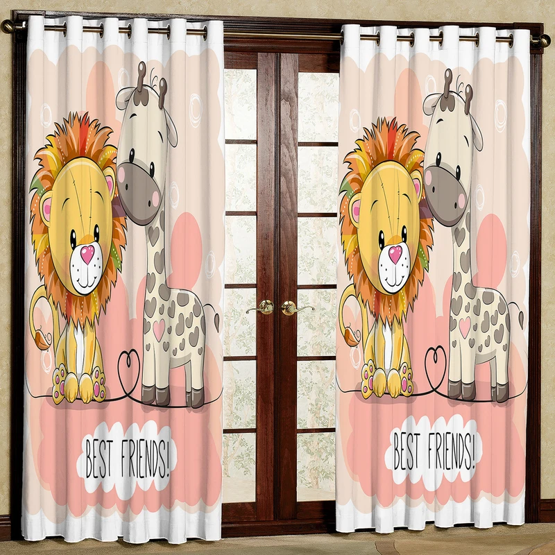 پرده مدل شیر و زرافه مخمل پانچی کد 1034 سایز 140x280 سانتی متر