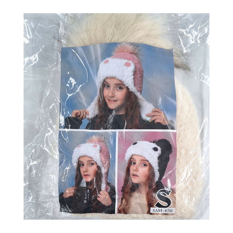 کلاه بافتنی دخترانه مدل SAM-458 رنگ کرم