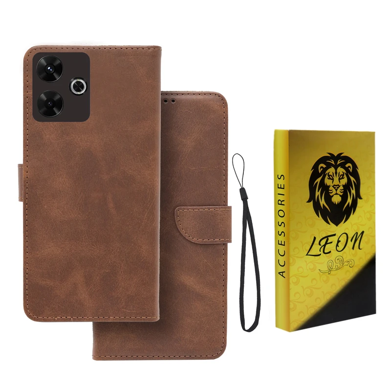 کیف کلاسوری لئون مدل Mortand Oro مناسب برای گوشی موبایل شیائومی Redmi13 4G به همراه بندآویز